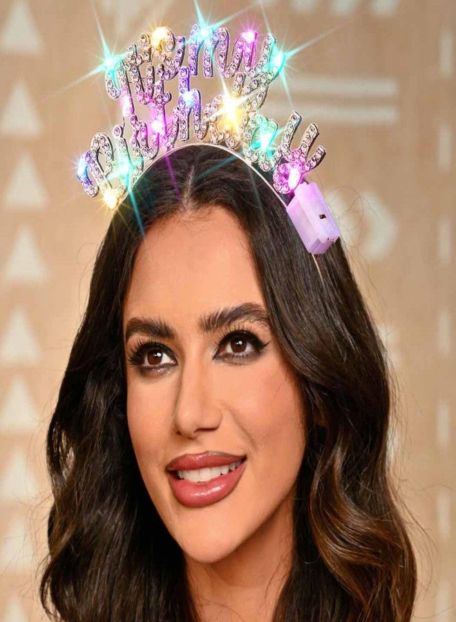 Zoestar Light Up Happy Birthday Headband Led Rhinestone Birthday Party Hair Accessories Women(Silver, One Size) - Image 5
